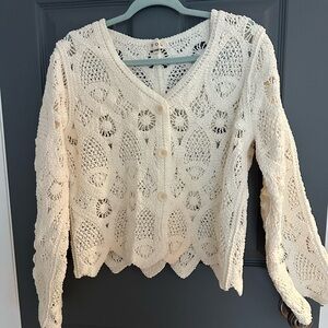 POL Cream Crochet Cardigan
